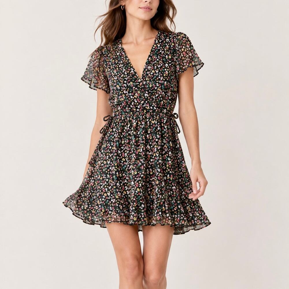 Mi Ami Black Floral Mini Dress